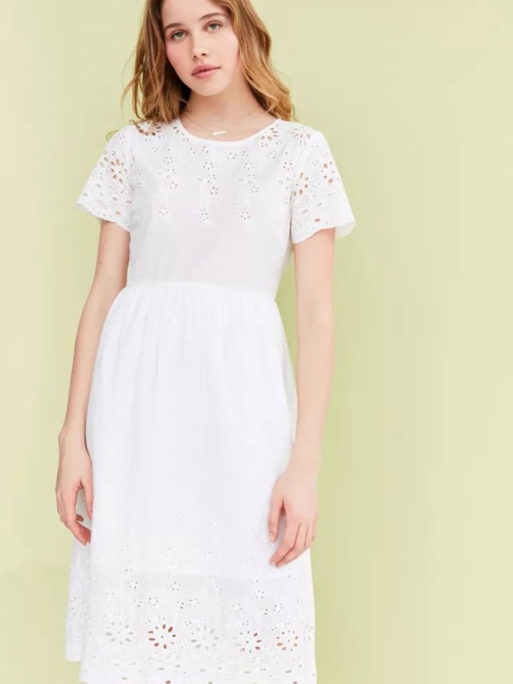 Urban Outfitters/Kimchi Blue - White Eyelet Babydoll Midi Dress Size 0